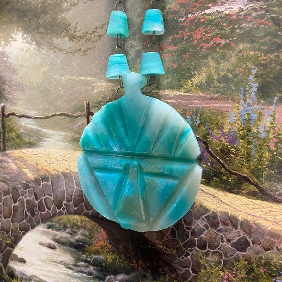 VINTAGE MEXICAN BLUE STONE STATEMENT NECKLACE - Picture 4 of 5